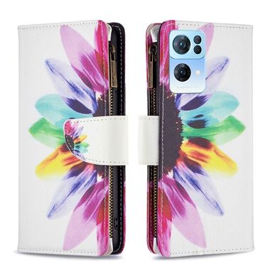 Peňaženkové kožené puzdro Drawing Zipper na Oppo Reno 7 5G - Sun Flower