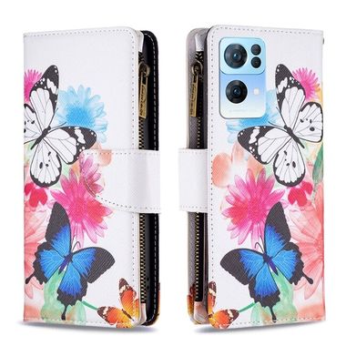 Peňaženkové kožené puzdro Drawing Zipper na Oppo Reno 7 5G - Two Butterflies