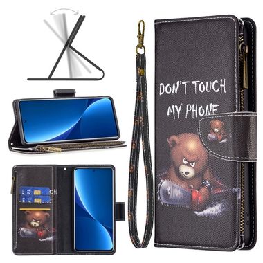 Peňaženkové kožené puzdro DRAWING Zipper na Xiaomi 12 Pro - Bear