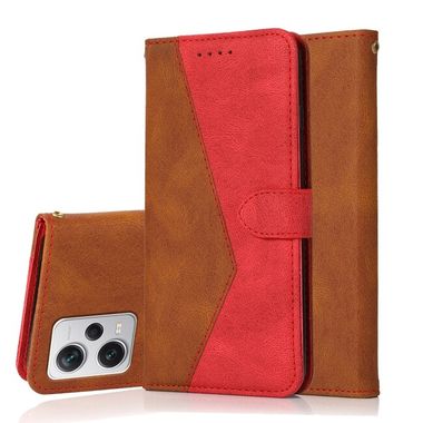 Peňaženkové kožené puzdro Dual-colorl na Xiaomi Redmi Note 12 Pro 5G – Hnedá a Červená