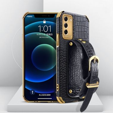 Peňaženkové kožené puzdro ELECTROPLATING na Samsung Galaxy S23 5G – Čierna