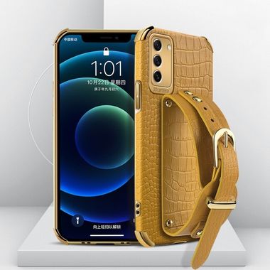 Peňaženkové kožené puzdro ELECTROPLATING na Samsung Galaxy S23 5G – Žltá