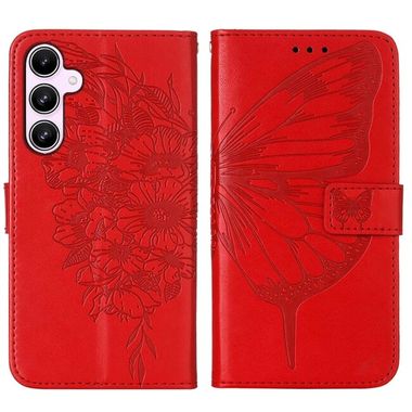 Peňaženkové kožené puzdro Embossed Butterfly Leather na Galaxy A55 5G - Červená