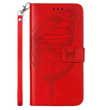 Peňaženkové kožené puzdro Embossed Butterfly na Moto E32 - Červená