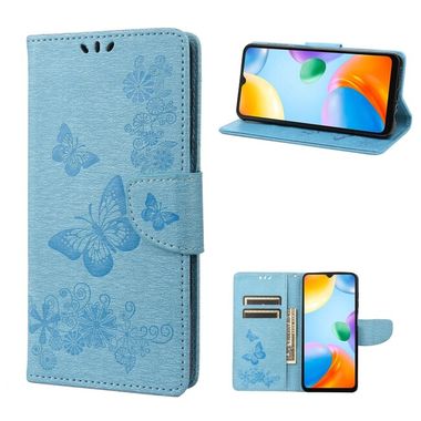 Peňaženkové kožené puzdro EMBOSSED na Xiaomi Redmi 10C – Modrá