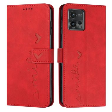 Peňaženkové kožené puzdro Feel Heart Pattern na Motorola Moto G72 - Červená