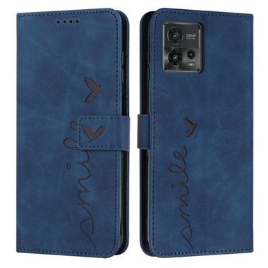 Peňaženkové kožené puzdro Feel Heart Pattern na Motorola Moto G72 - Modrá