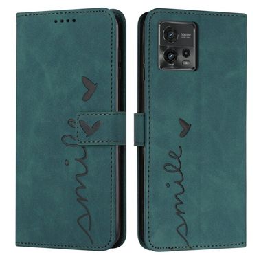 Peňaženkové kožené puzdro Feel Heart Pattern na Motorola Moto G72 - Zelená