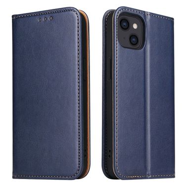 Peňaženkové kožené puzdro FIERRE SHANN na iPhone 14 Plus - Modrá