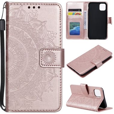 Peňaženkové kožené puzdro FLOWER na iPhone 14 Pro Max - Ružovozlatá