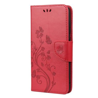Peňaženkové kožené puzdro FLOWER na Samsung Galaxy S21 FE - Červená