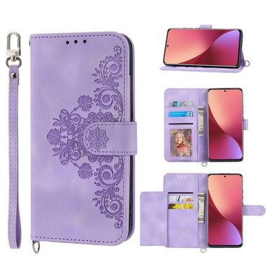 Peňaženkové kožené puzdro Flowers na Xiaomi 12 Pro - Fialová