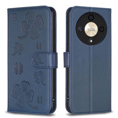 Peňaženkové kožené puzdro Four-leaf na Honor Magic6 Lite - Modrá
