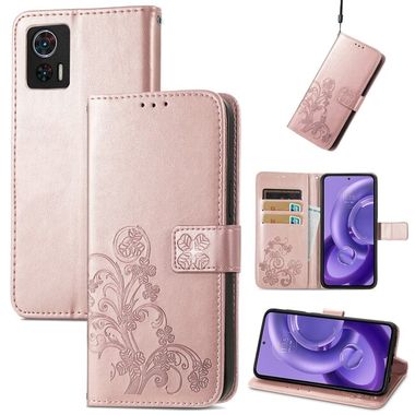 Peňaženkové kožené puzdro Four-leaf na Motorola Edge 30 Neo - Ružové zlato