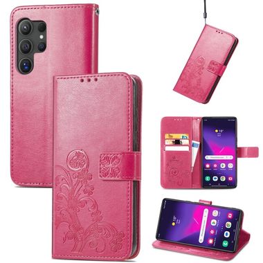 Peňaženkové kožené puzdro Four-leaf na Samsung Galaxy S24 Ultra 5G - Purpurová