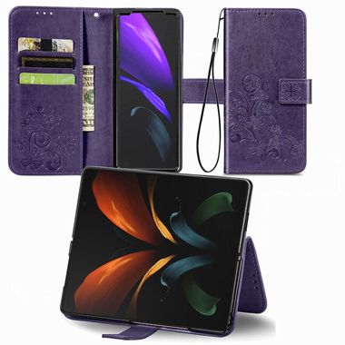 Peňaženkové kožené puzdro Four-leaf na Samsung Galaxy Z Fold4 - Fialová