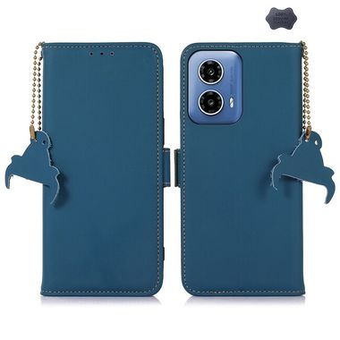 Peňaženkové kožené puzdro Genuine Leather na Motorola Moto G34 G5 - Modrá