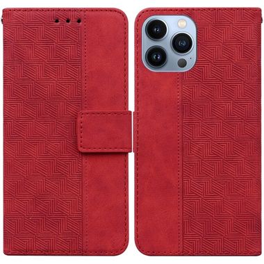 Peňaženkové kožené puzdro GEOMETRIC na iPhone 14 Pro Max - Červená