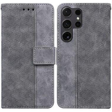 Peňaženkové kožené puzdro Geometric na Samsung Galaxy S24 Ultra 5G - Sivá