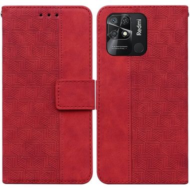 Peňaženkové kožené puzdro GEOMETRIC na Xiaomi Redmi 10C – Červená