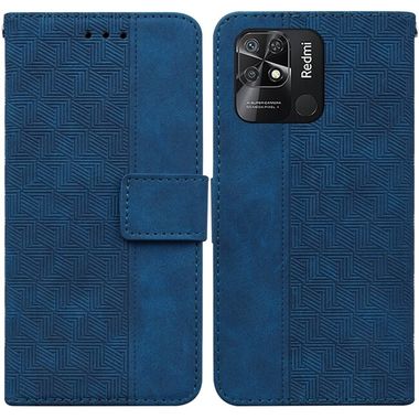 Peňaženkové kožené puzdro GEOMETRIC na Xiaomi Redmi 10C – Modrá
