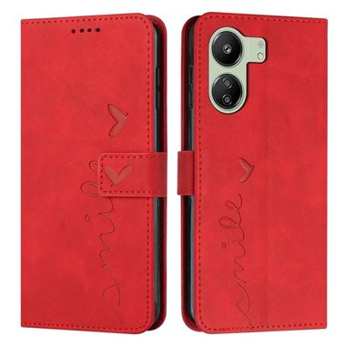 Peňaženkové kožené puzdro Heart na Xiaomi Redmi 13C - Červená