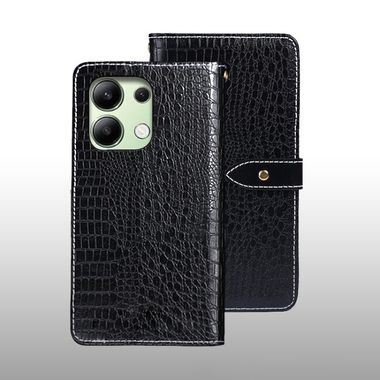 Peňaženkové kožené puzdro Idewei Crocodile na Xiaomi Redmi Note 13 4G - Čierna