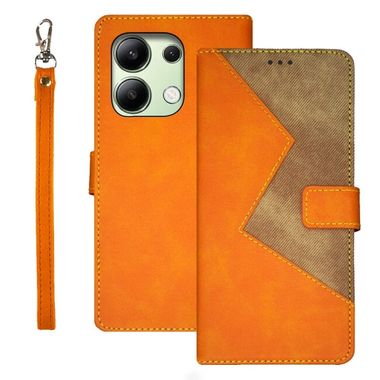 Peňaženkové kožené puzdro Idewei Two-color na Xiaomi Redmi Note 13 4G - Oranžová