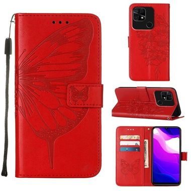 Peňaženkové kožené puzdro INDIA na Xiaomi Redmi 10C – Červená