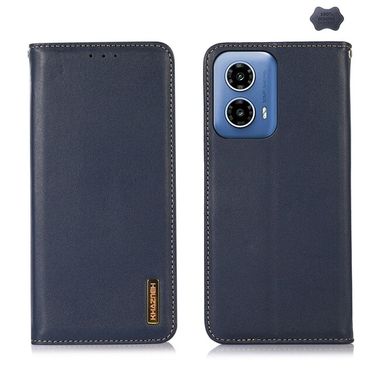 Peňaženkové kožené puzdro KHAZNAH Nappa na Motorola Moto G34 5G - Modrá