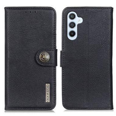 Peňaženkové kožené puzdro KHAZNEH Cowhide Texture na Samsung Galaxy A05s - Čierna