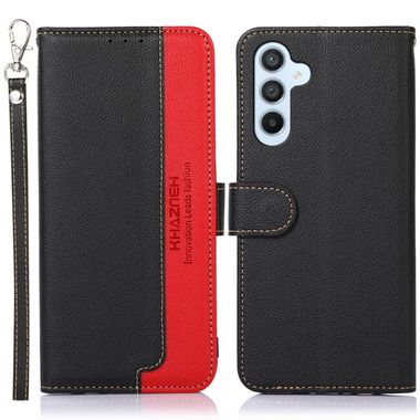 Peňaženkové kožené puzdro KHAZNEH Litchi Texture na Galaxy A55 5G - Čierna