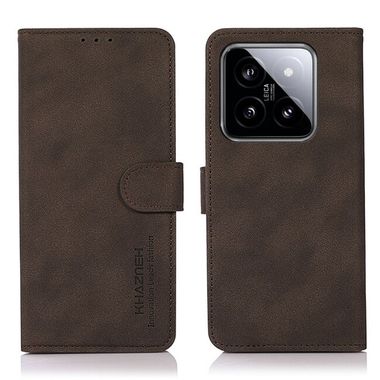 Peňaženkové kožené puzdro KHAZNEH Matte na Xiaomi 14 - Hnedá