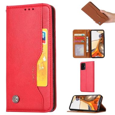 Peňaženkové kožené puzdro KNEAD na Xiaomi Mi 11T / 11T Pro – Červená