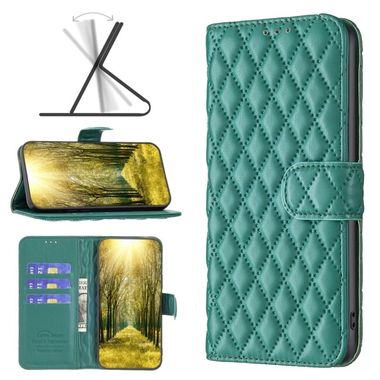 Peňaženkové kožené puzdro LATTICE na Xiaomi 12 Lite – Zelená