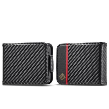 Peňaženkové kožené puzdro LC.IMEEKE Carbon na Samsung Galaxy Z Flip 5 - Vertikálna čierna