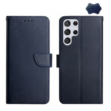 Peňaženkové kožené puzdro LEATHER na Samsung Galaxy S23 Ultra 5G – Modrá