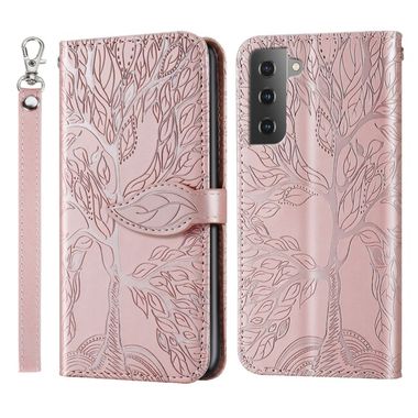 Peňaženkové kožené puzdro LIFE TREE na Samsung Galaxy S23 5G – Ružovozlatá