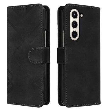 Peňaženkové kožené puzdro Line na Samsung Galaxy Z Fold5 - Čierna