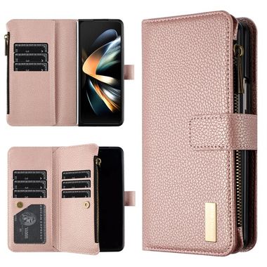 Peňaženkové kožené puzdro Litchi na Samsung Galaxy Z Fold4 - Zlatá