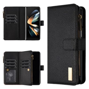 Peňaženkové kožené puzdro Litchi na Samsung Galaxy Z Fold5 - Čierna