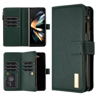 Peňaženkové kožené puzdro Litchi na Samsung Galaxy Z Fold5 - Zelená