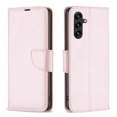 Peňaženkové kožené puzdro Litchi Texture Pure Color na Galaxy A35 5G - Ružovo zlatá