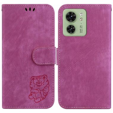 Peňaženkové kožené puzdro Little Tiger na Motorola Edge 40 - Ružovo červená