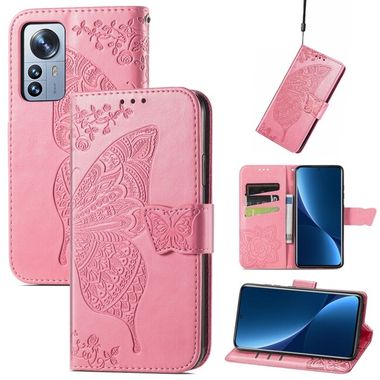 Peňaženkové kožené puzdro Love Flower na Xiaomi 12 Pro - Ružová