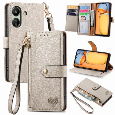 Peňaženkové kožené puzdro Love na Xiaomi Redmi 13C - Biela