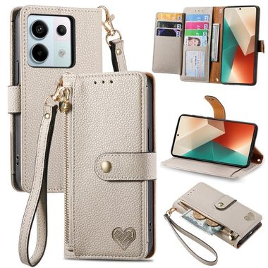 Peňaženkové kožené puzdro Love Zipper na Xiaomi Redmi Note 13 Pro - Sivá