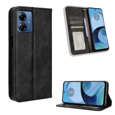 Peňaženkové kožené puzdro Magnetic Buckle na Motorola G14 - Čierna