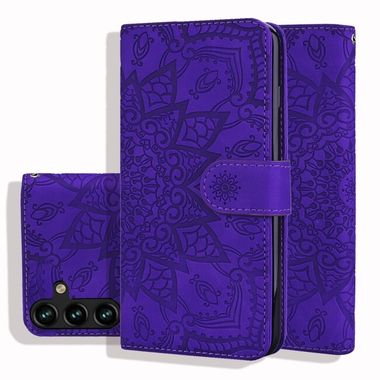 Peňaženkové kožené puzdro Mandala Embossed na Galaxy A55 5G - Fialová