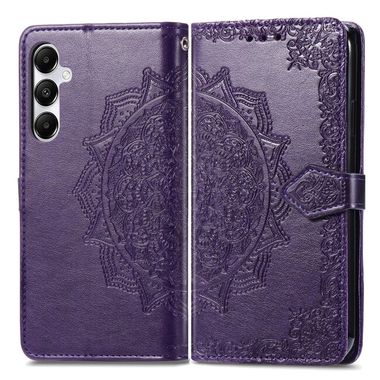 Peňaženkové kožené puzdro Mandala Flower Embossed na Galaxy A55 5G - Fialová